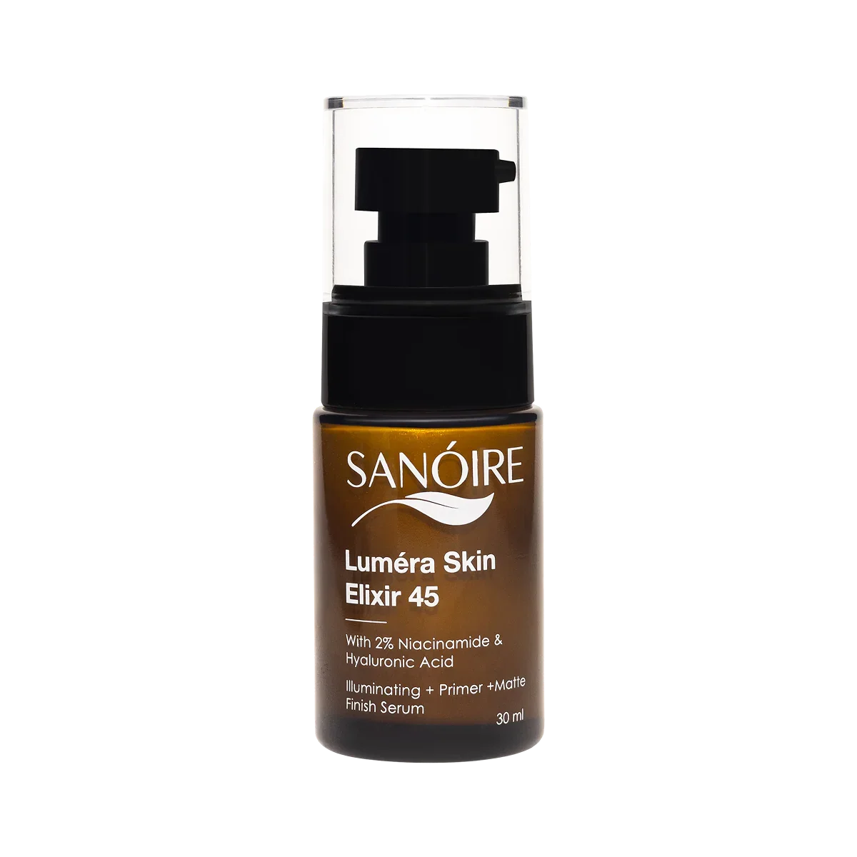 Luméra Skin Elixir 45 serum bottle with niacinamide and hyaluronic acid, matte finish